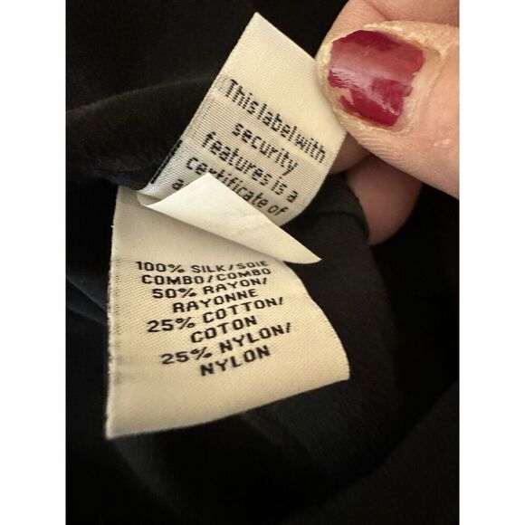 Diane Von Furstenberg 100% Silk Blouse With Lace Sleeve Black High Low Size 6 - Picture 6 of 6